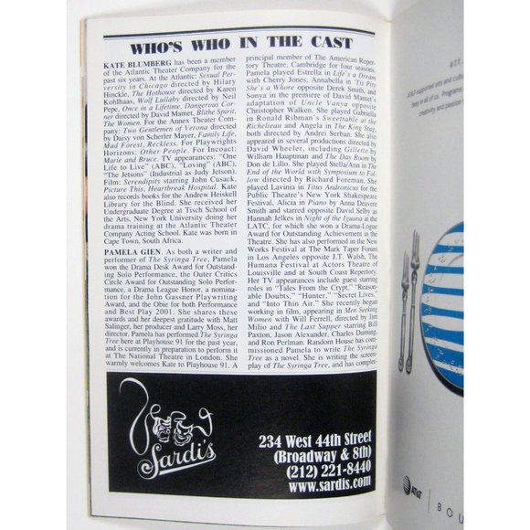 Syringa Tree Playbill January 2002 Kate Blumberg Pamela Gien Playhouse 91 - Picture 5 of 6